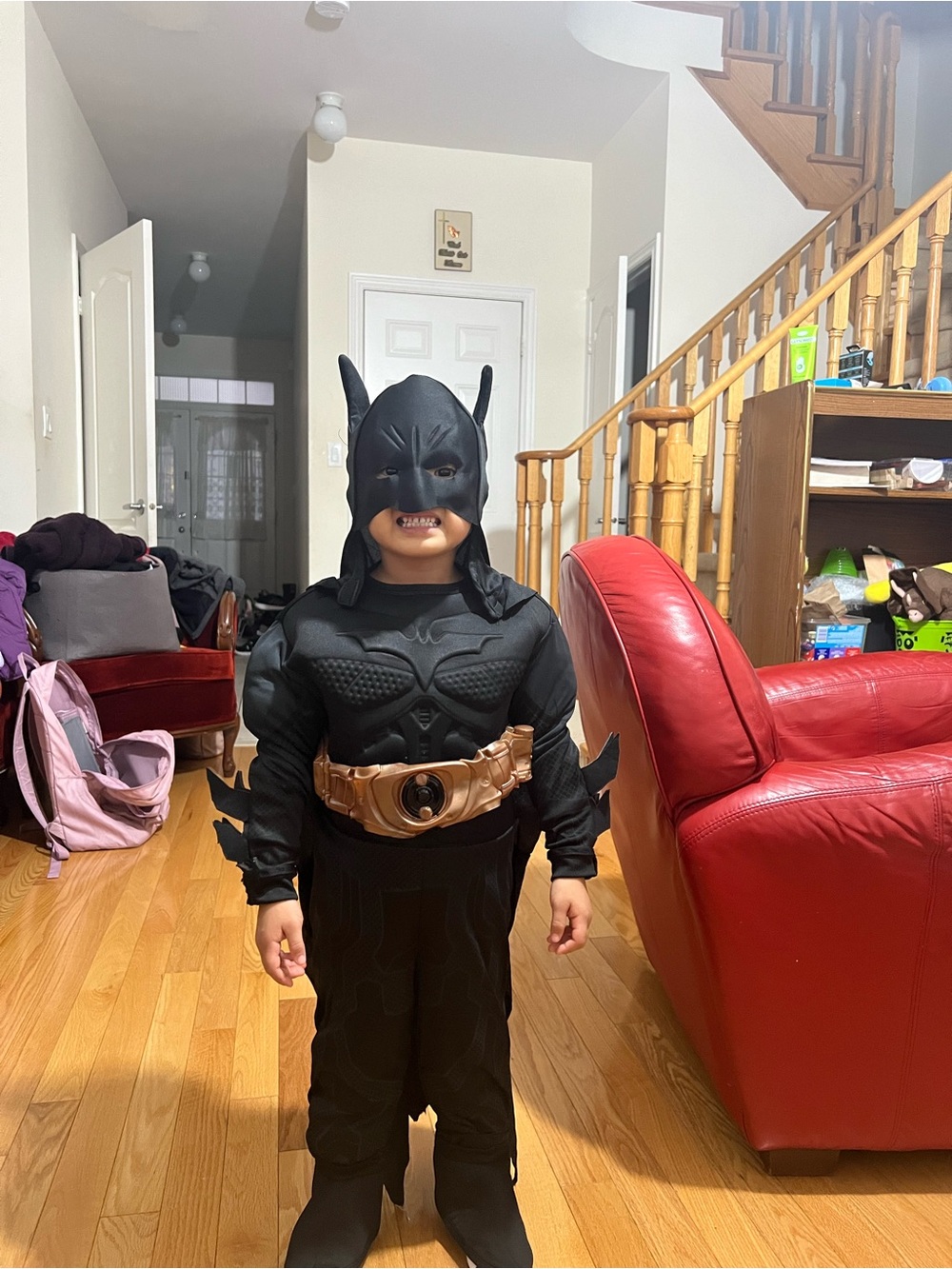DC Black and Gold Batman Kids Costume with Hooded Cowl
